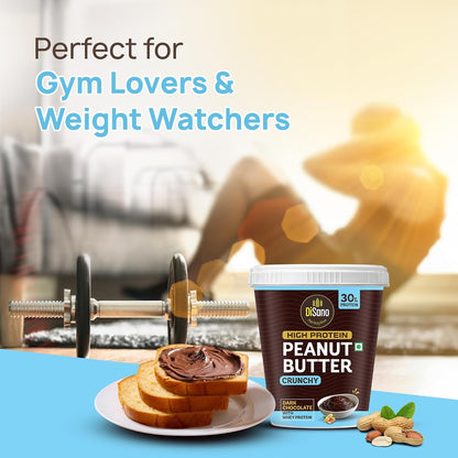 DiSano High Protein Dark Chocolate Peanut Butter with Whey Protein, Crunchy | 30g Protein. Gluten Free, Post & Pre Workout snack