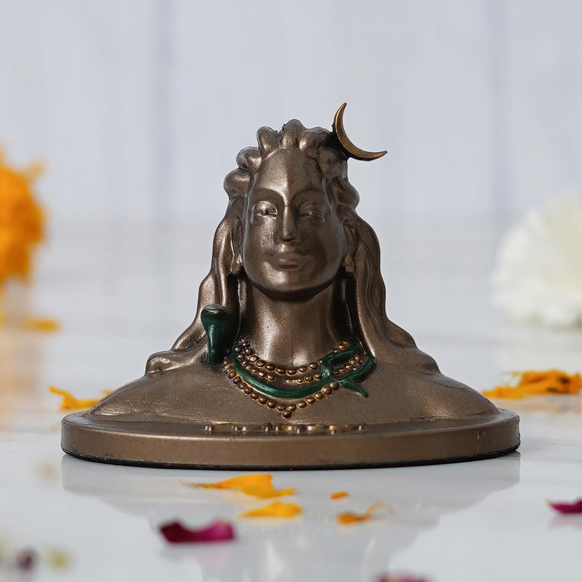 Resin Bronze Finish Adiyogi Shiva Statue for Car Dashboard| Adiyogi Statue for Home Pooja Room Office Decor| Shiv Murti Lord Shiva Idol Gift for Diwali Maha Shivratri Housewarming Birthday