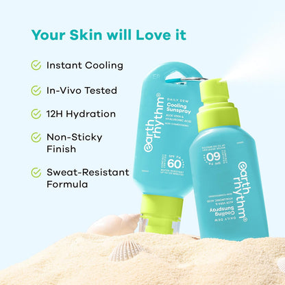 Earth Rhythm Daily Dew Cooling Sunspray SPF 60 PA++++ with Hyaluronic Acid & Aloe Vera, In Vivo Tested Sunscreen