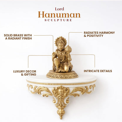 Brass Hanuman Ji Idol | Handcrafted Hanuman Murti for Pooja Room | Home Temple & Festival Gift (Design03: H5 x W5 x H6.5 cm)