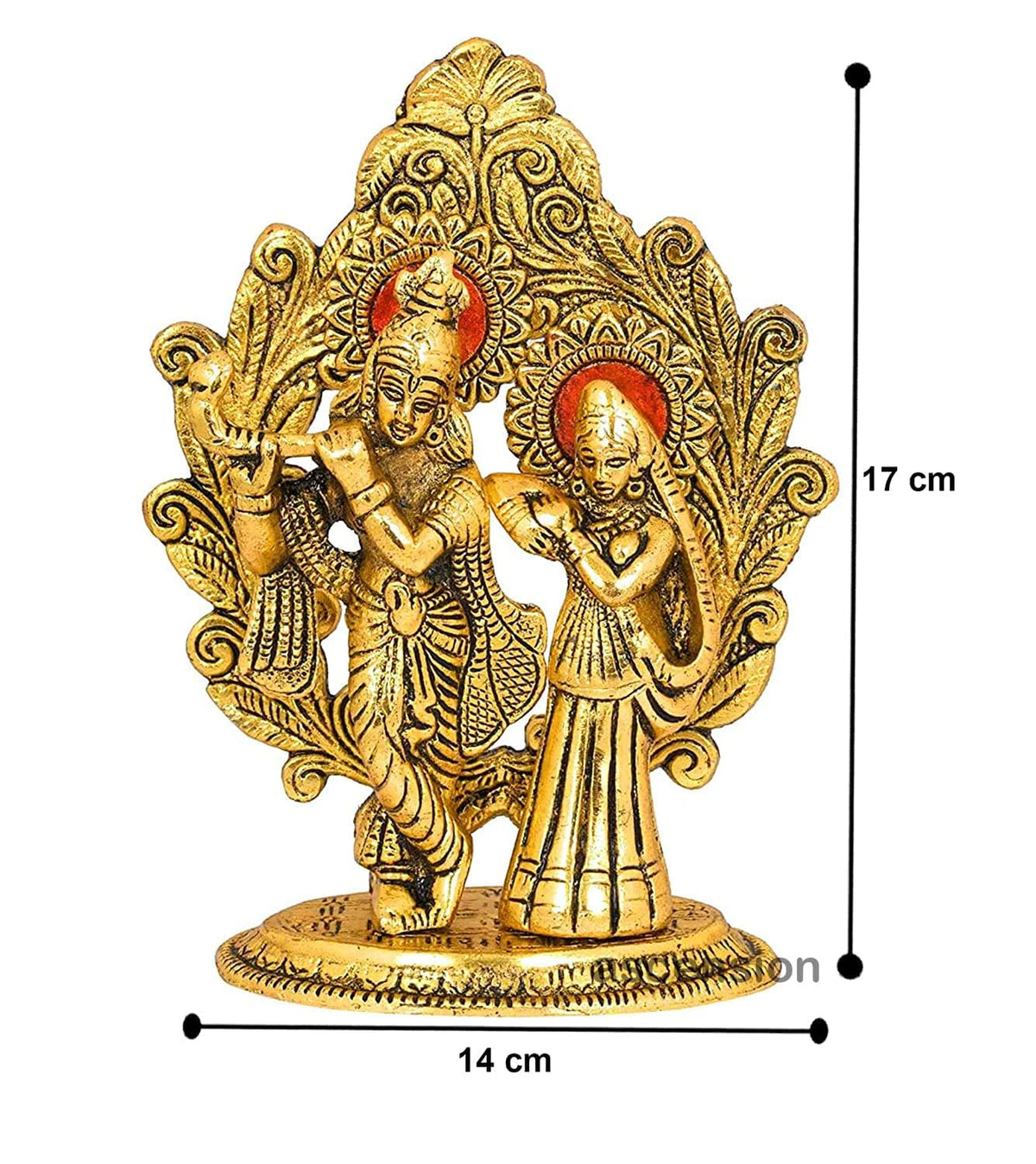 Designer Metal Oval Shaped Radha Krishna Idol Showpiece Murti Darbar for Home Decor Idol Showpiece Statue - Golden, Medium Size