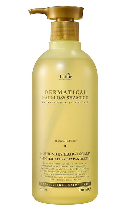 LADOR Dermatical Hair- Loss Shampoo (Normal to Dry Hair) (530ml) Anti Hair Loss & Hair Growth Korean Shampoo, Deep Cleanse, Nourish, Soothes Damaged Scalp