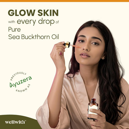 Wellwith (Ayuzera) Sea Buckthorn Berry Oil 10ml | Face & Hair Serum | Nourishing Oil | Omega 3,6,7 & 9 | Collagen Boosting | Dull Skin & Fine Lines & Dark Spots | For Smooth, Glowing Skin (Pack of 1)