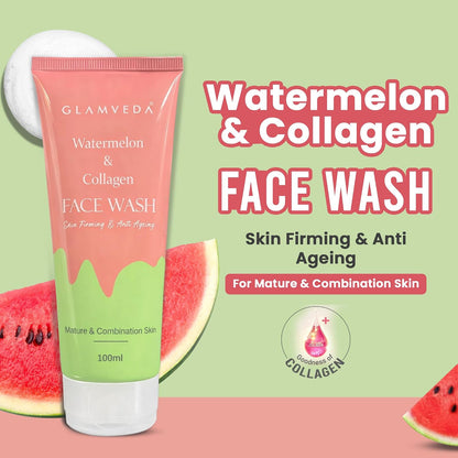 Glamveda Watermelon & Collagen Face Wash | Anti Ageing Face Wash For Glowing Skin, Reduces Fine Lines, Wrinkles & Skin Dullness, Removes Excess Oil & Dirt | All Skin Types |For Women & Men| 100ml