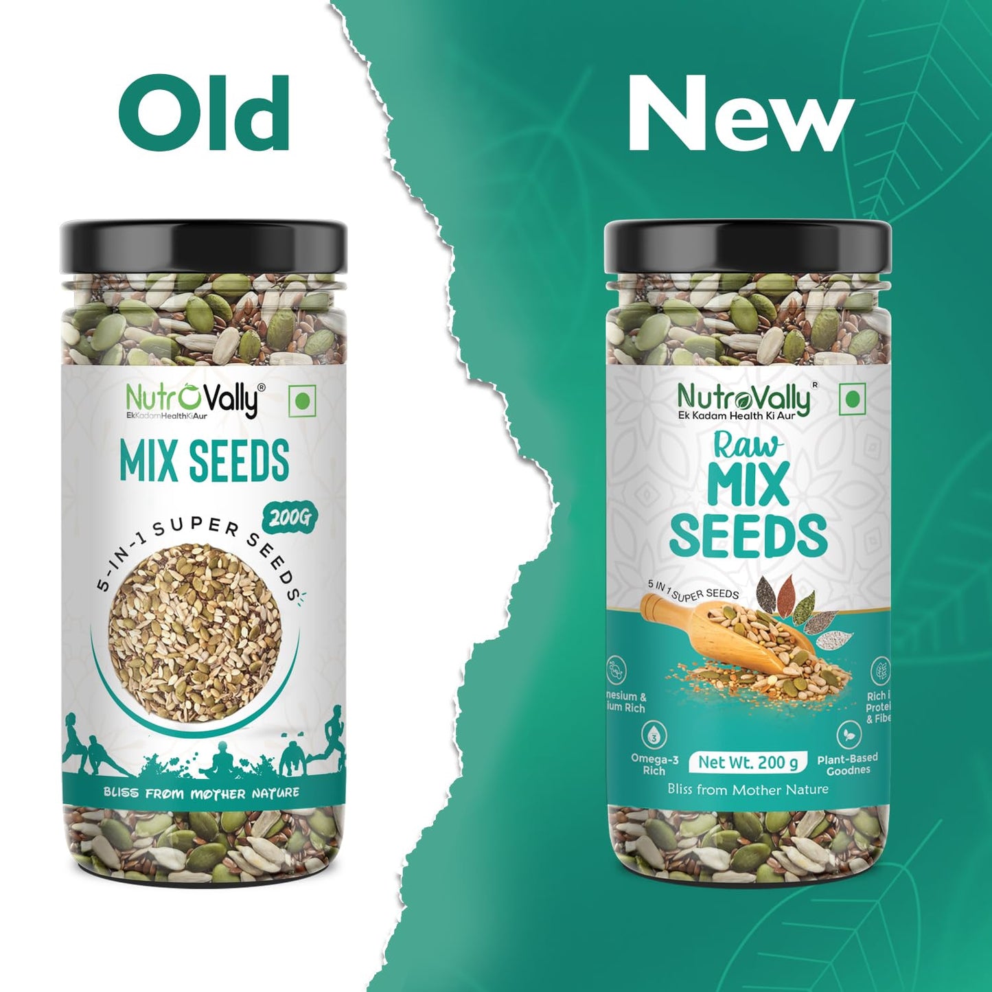 NutroVally Mix Seeds (200g) 5-in-1 Seeds Combo of Flax, Chia, Pumpkin, Watermelon & Sunflower Seeds | Superfood for Weight Management | Plant-Based Healthy Diet Snacks - Jar (200g)