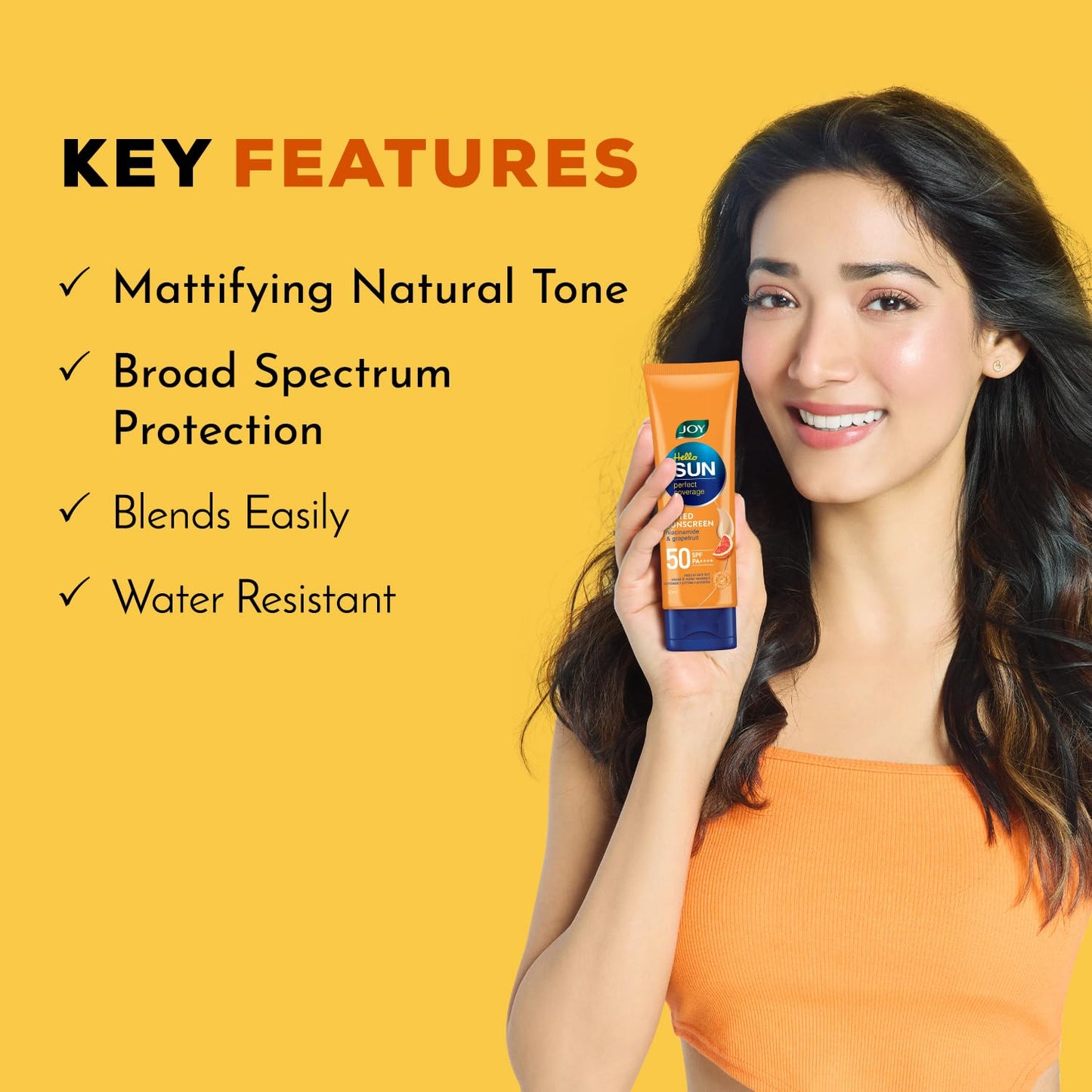 Joy Natural Tone Tinted Sunscreen SPF 50 PA+++ with Niacinamide For Normal & Oily Skin (50ml) | Mattifying, Water Resistant & Easy Blending Face Sunscreen for Sun Protection