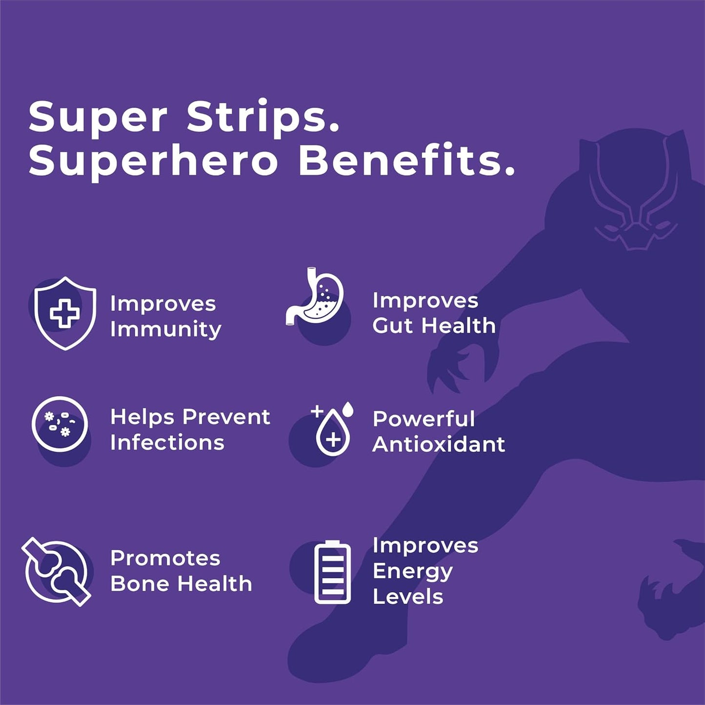 Wellbeing Nutrition Marvel Black Panther Melts | Advanced Immunity Booster for Kids (6+) with Vitamin C, Zinc & Wellmune | Health Supplements for Kids | Valencia Orange Flavor (30 Oral Strips)