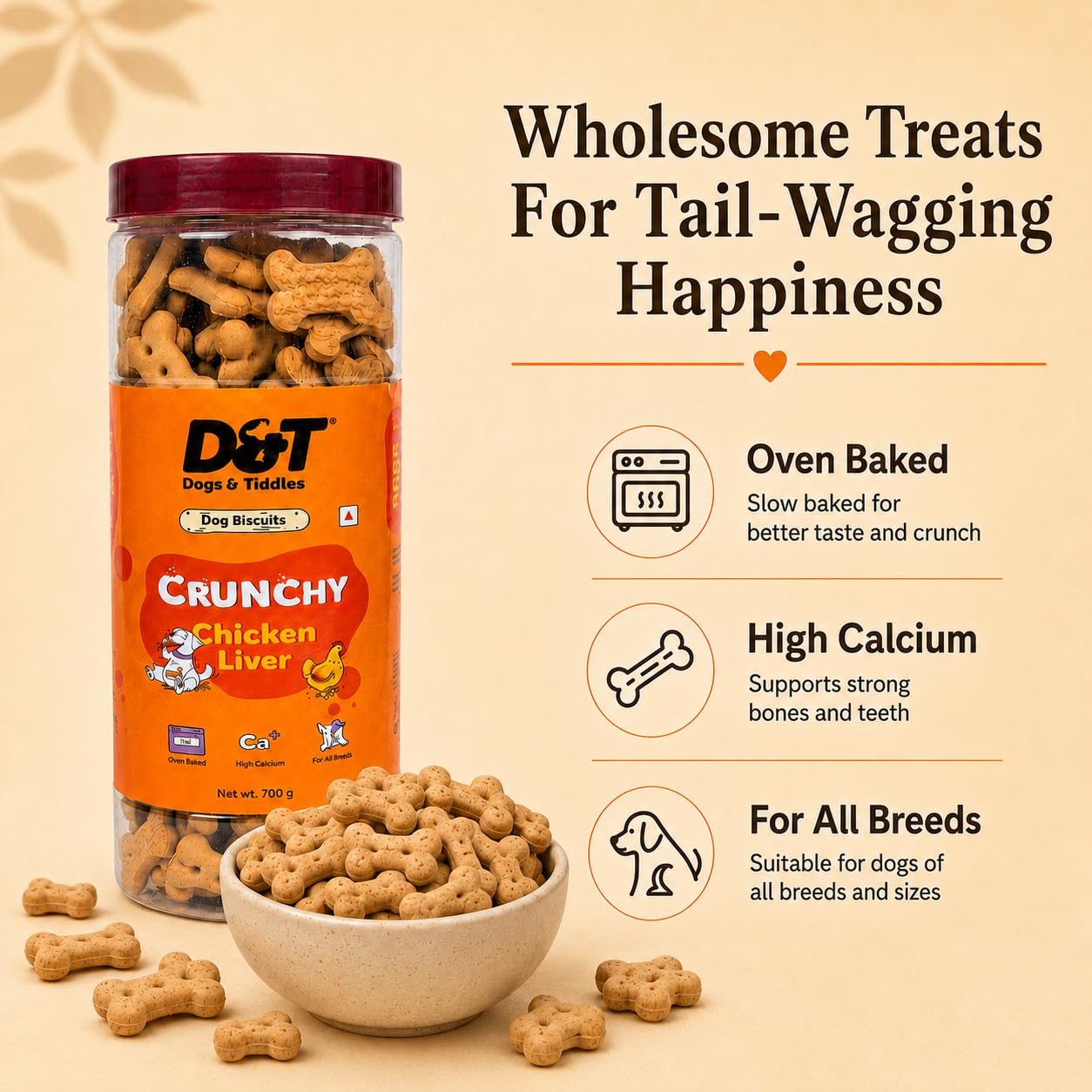 Dogs & Tiddles Chicken Liver Dog Biscuits 700g | Oven Baked Crunchy Dog Treats | High Calcium Dog Snacks for All Life Stages & All Breeds