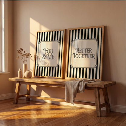 Couple Quote Wall Art Set of 2, Black & White Framed Prints (Art 10, 10x13 Inches)