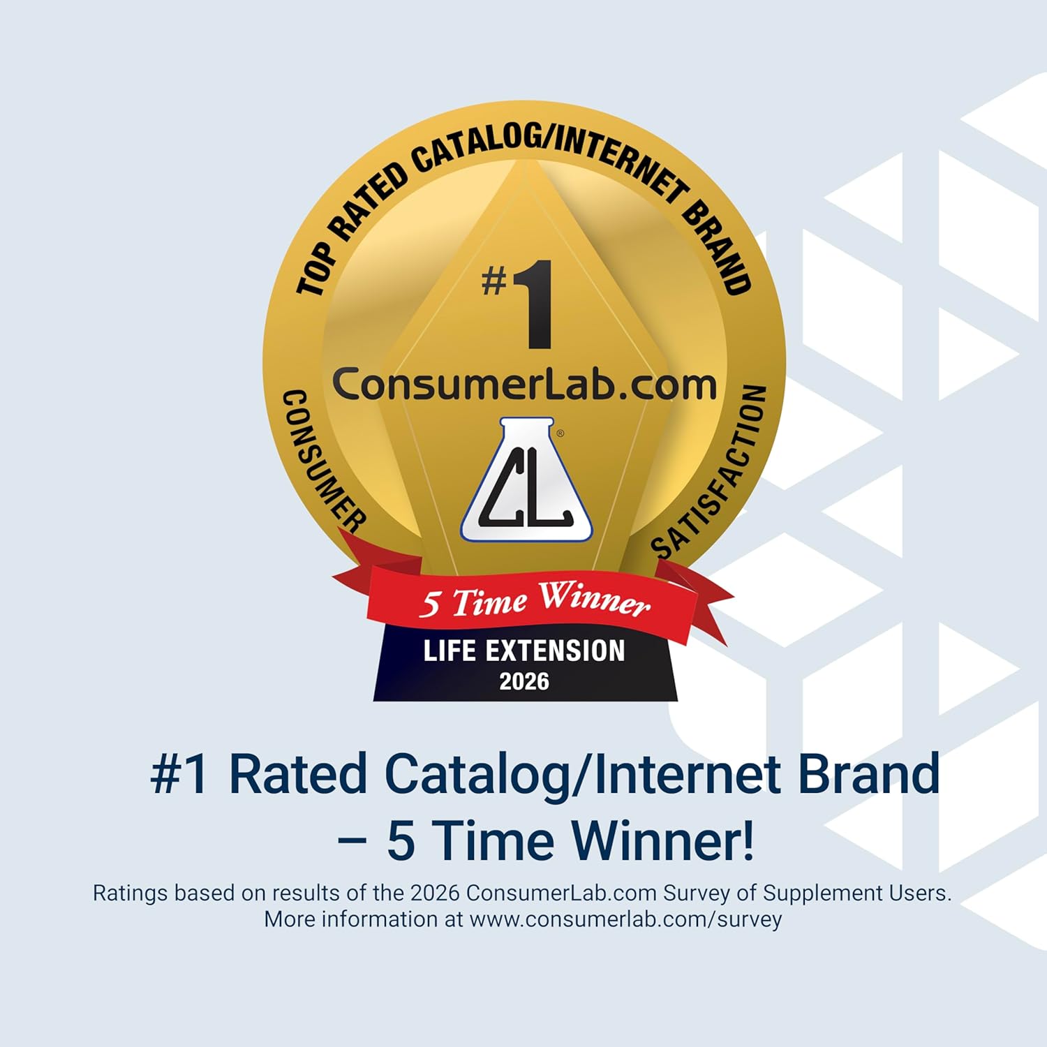 Gold award badge for ConsumerLab.com with text on a light blue background