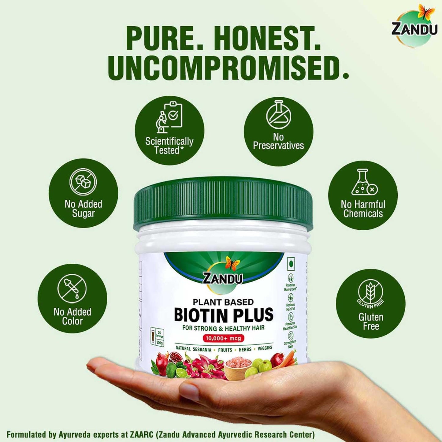 Zandu Plant Based Biotin Plus (200g)|10,000+mcg Biotin|Scientifically tested to Promote hair growth|Reduce Hairfall|100% Natural Sesbania|100% Ayurvedic | Gluten Free | No Harmful Chemicals, Powder