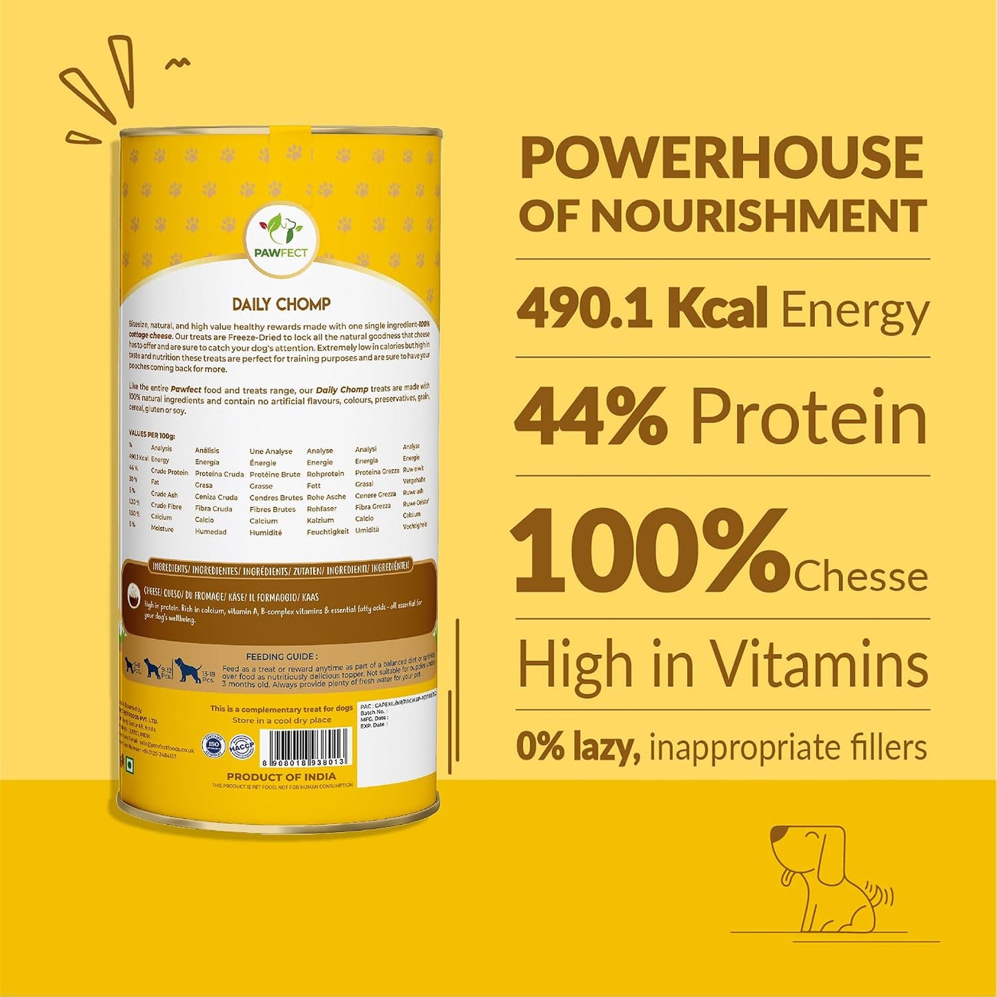 Pawfect Nature's Munch Freeze-Dried Cheese Functional Treats for Dogs- Daily Chomp - 100% Natural- High Protein, Low Fat- 8 Calories per Treat- Grain-Free- Healthy Training Treat(75g/2.65oz)