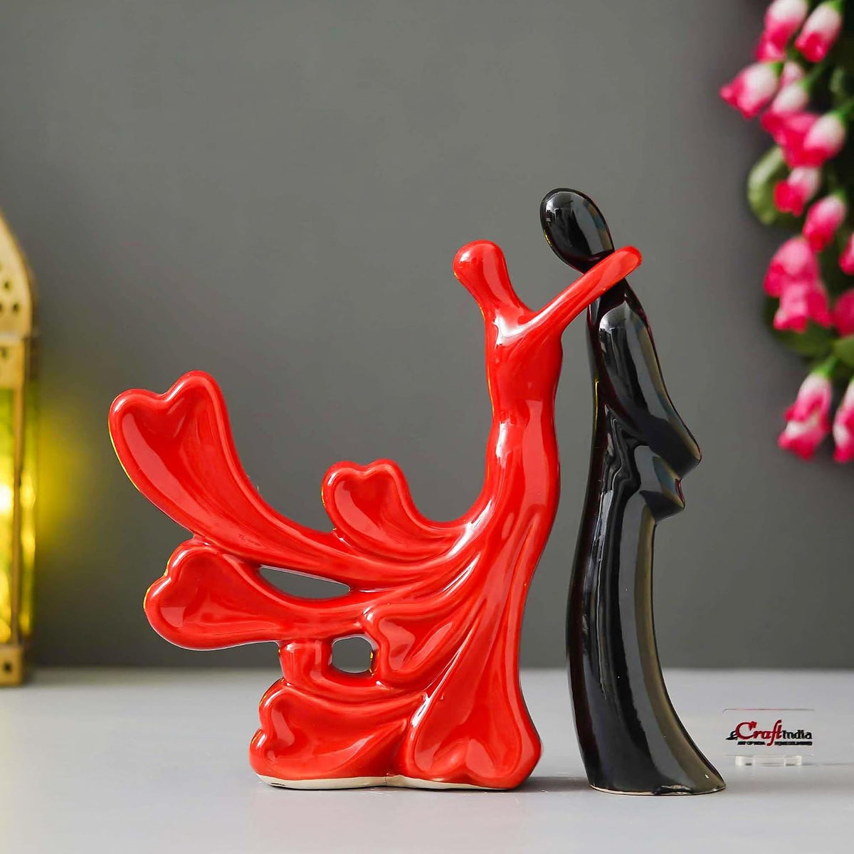 eCraftIndia Romantic Hugging Couple Showpiece(Resin, Red Black)|Decorative Loving Couple Statue|Home Decor Items for Living Room Bedroom Hall Office Desk| Gifts for Anniversary Valentines Day Birthday