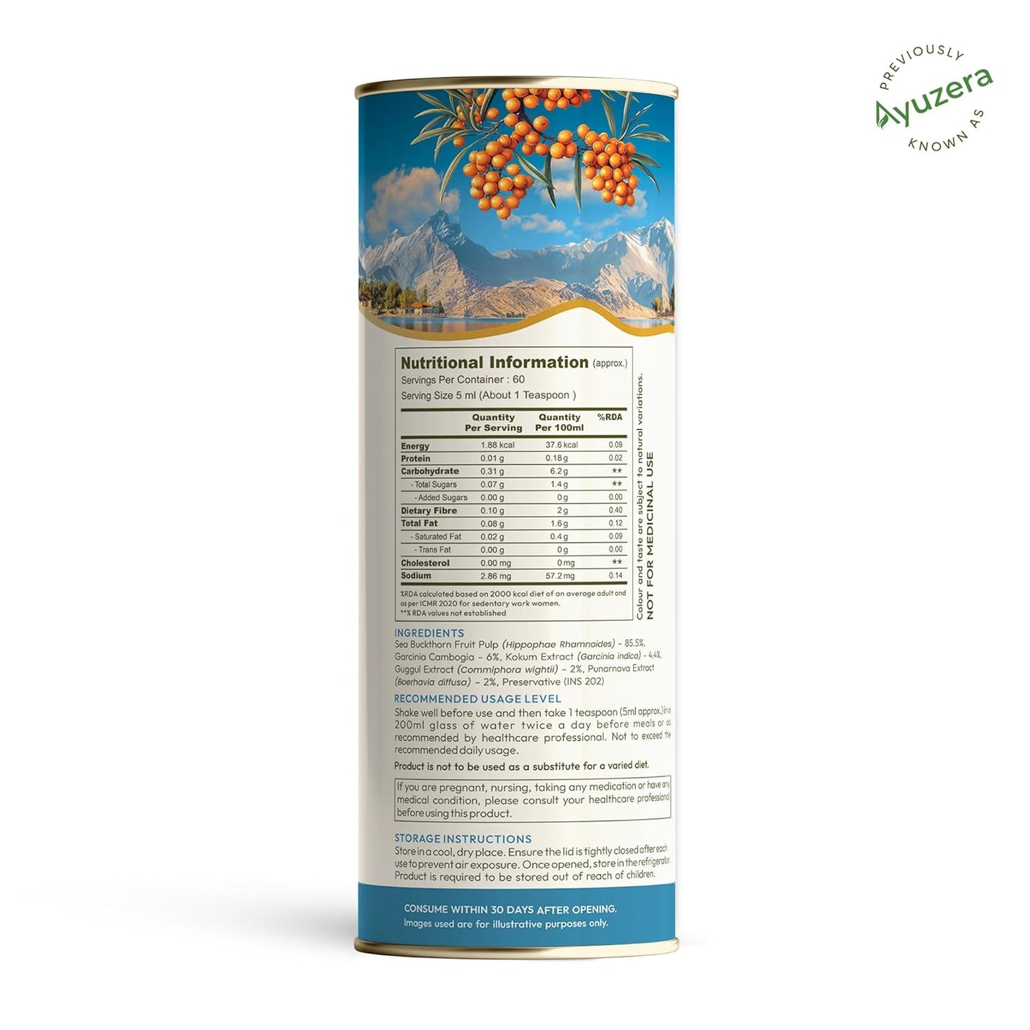 Wellwith by Ayuzera Sea Buckthorn Fitwin(Fitwell) Juice 300ml | Makes 50 Glasses | Natural Vitamin C, Omega 3 6 7 9, Antioxidants | Immunity, Skin Glow & Gut Health Support | Herbal Juice Supplement