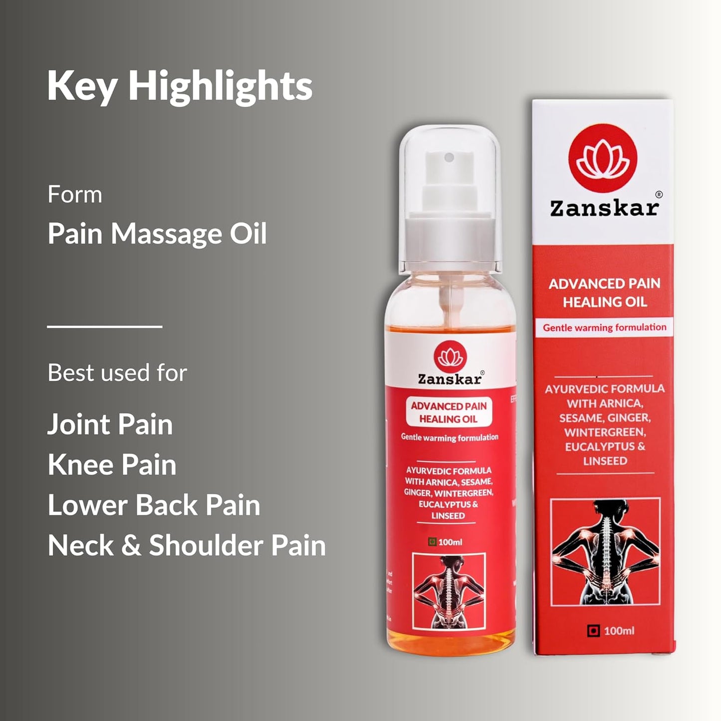 Zanskar Advanced Pain Healing Oil - 100 ml | Triple-Action Relief from Back Pain, Knee Pain, Inflammation | Natural Ayurvedic Formula - Black Sesame, Ginger & Eucalyptus | Fast-Absorbing & Non-Greasy (Pack of 1)
