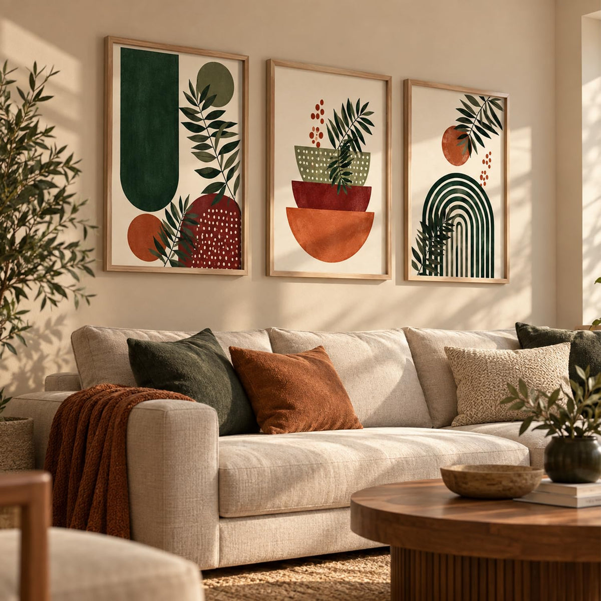 Aesthetic BOHO Wall Artwork | BOHO Paintings with Frame for Home Bedroom Living Room Hotel Interior Decor | Digital Reprint Set of 3 Modern | 13X17 Inch