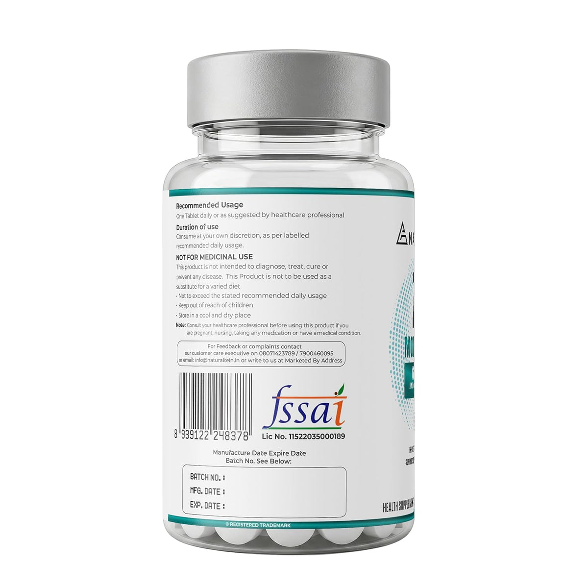 Naturaltein Zinc Monomethionine 60 mg | 17 mg Elemental Zinc per Tablet | Supports Immune Health, Antioxidant Protection & Skin Wellness | 30 Count