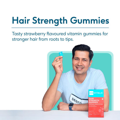 HealthKart HK Vitals Hair Strength (Strawberry, 60 Biotin Gummies) | With Zinc, Vitamin C, A, and E, Vegan, Gluten Free | For Healthier Skin, Hair, and Nails