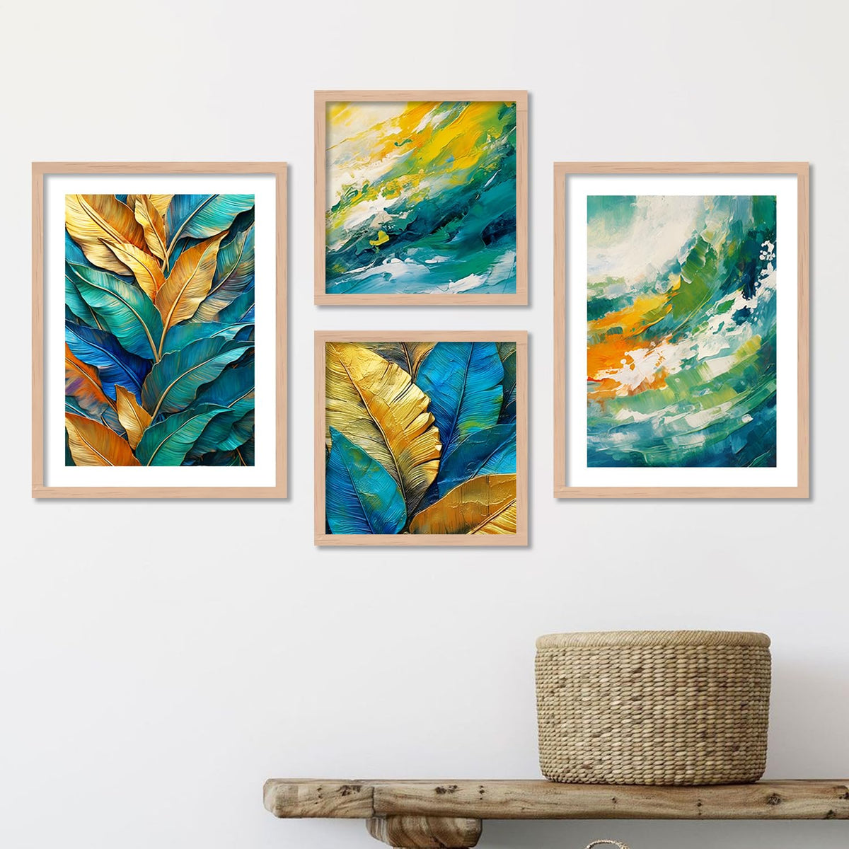 Premium Digital Paintings with Frame for Home Decoration - Painting for Living Room Bedroom Office - Painting for Wall Decoration - Pack of 4 (E)