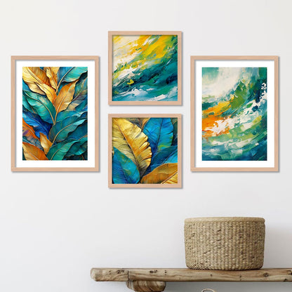 Premium Digital Paintings with Frame for Home Decoration - Painting for Living Room Bedroom Office - Painting for Wall Decoration - Pack of 4 (E)