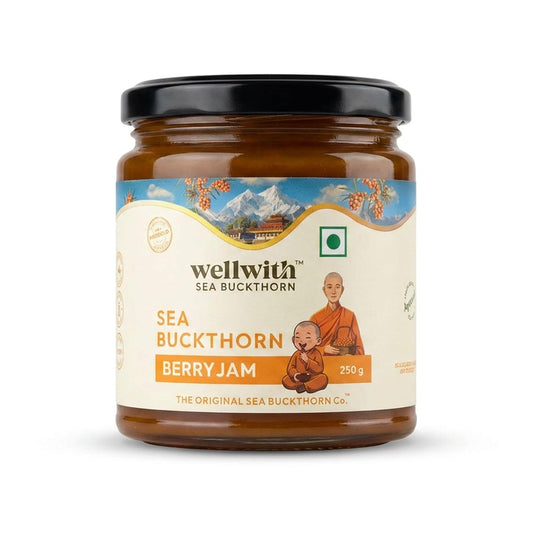 WellWith Sea Buckthorn Jam for Kids 250g, Pack of 1 | No Added Sugar | Made with Himalayan Sea Buckthorn Berries | Natural Fruit Spread for Bread, Toast, Pancakes & Sandwiches | Ideal For Breakfasts and Snacks.