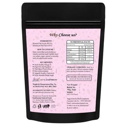 SoulSustain Roasted Flax Seeds | Plant Protein & Fiber Snack | Omega 3 Nutrient Seeds | Gluten Free Vegan Snack for Smoothies, Baking, Salad Topping, Breakfast, Travel, Workout Energy