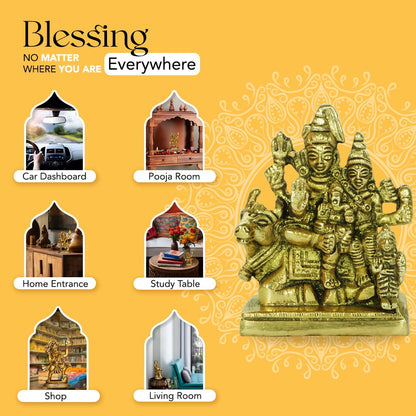 100% Pure Brass Shiv Parivar Murti (8.5 cm) | Shiv Parvati Murti for Car Dashboard, Pooja Room, Home Decor & Office Desk | Shiva Parvati Idol | Mahadev Bholenath Pariwar Statue