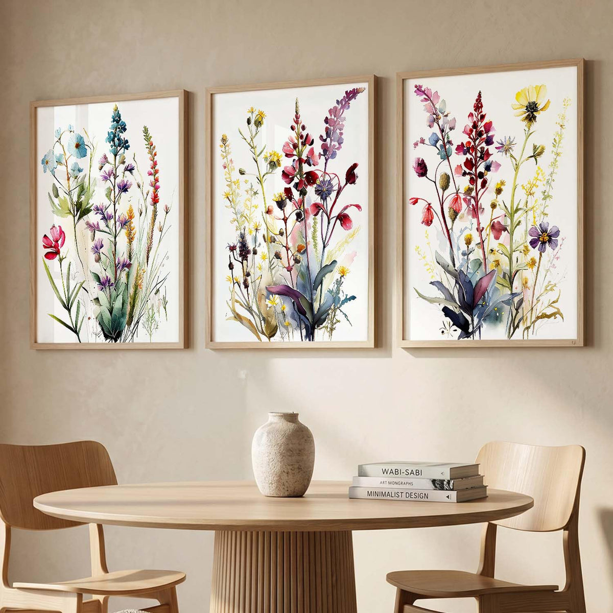 Floral Art Home Decoration Floral Paintings With Frame For Living Room Bed Room Hotel Wall Decor Digital Reprint Set of 3 (13X17 inch)