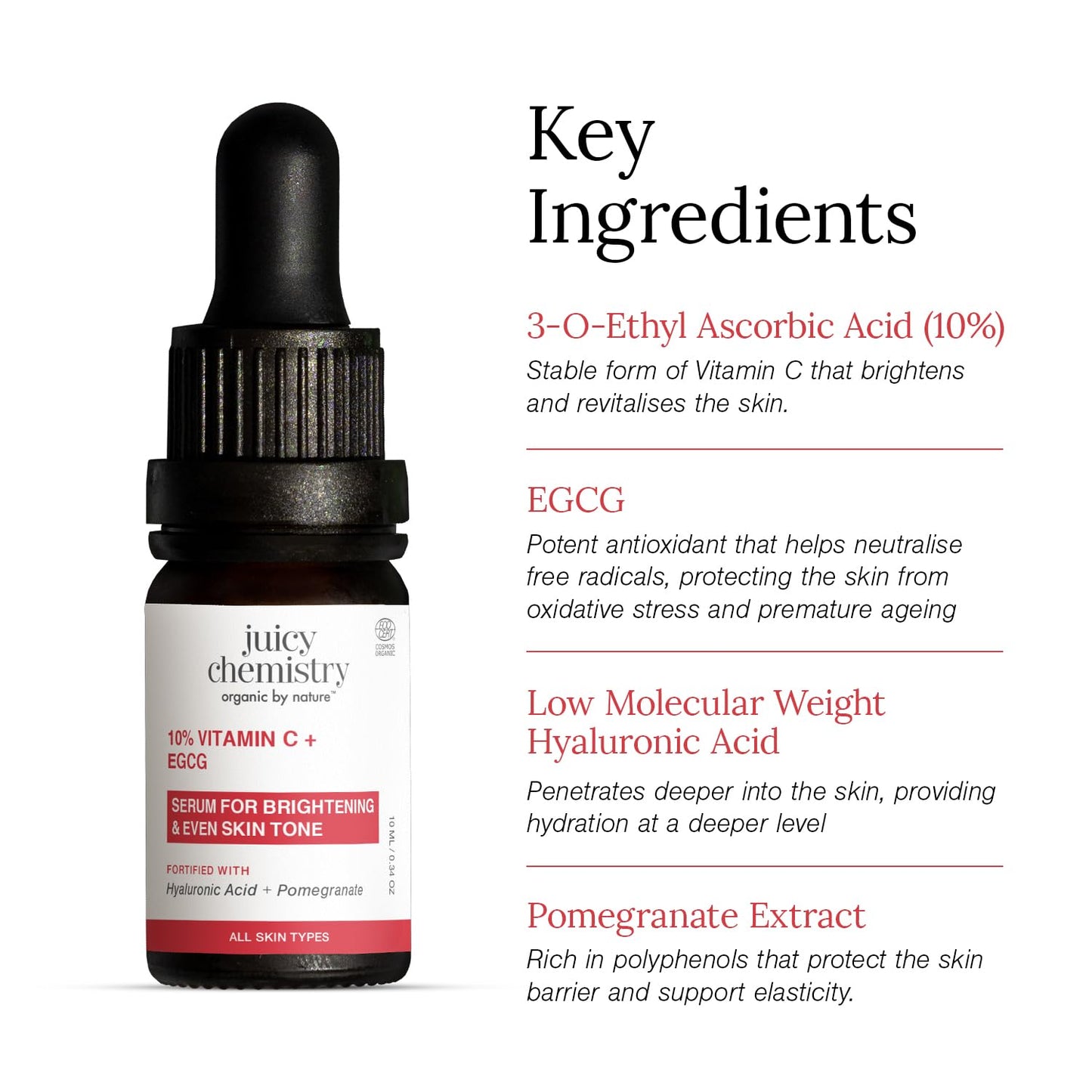 Juicy Chemistry 10% Vitamin C + EGCG Serum, 10ml | Brightening & Antioxidant Face Serum | Brightens Skin Tone | Reduces Hyperpigmentation | Healthy Skin Barrier | Smoothens Fine Lines & Wrinkles | Dermatologically Tested