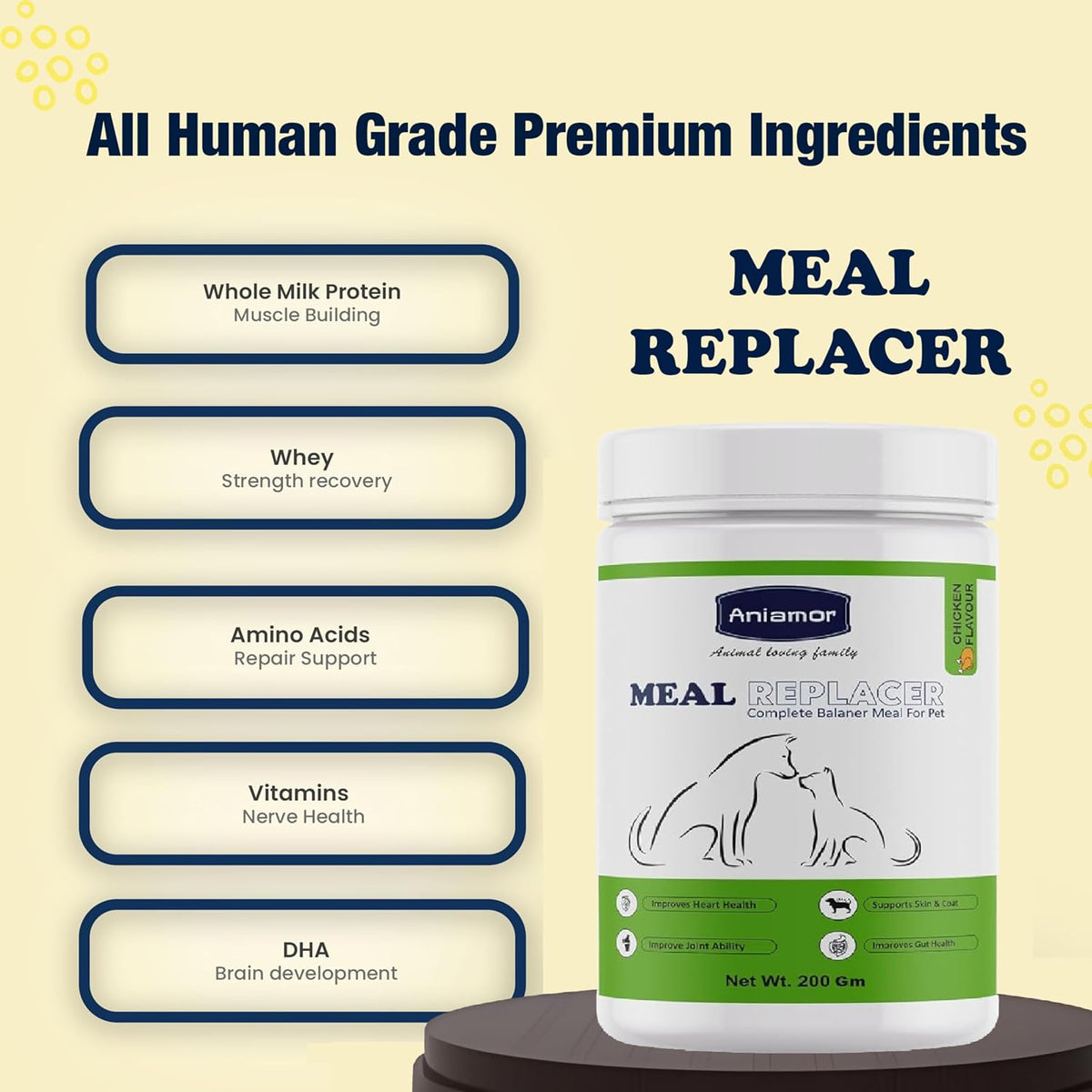 Aniamor Meal Replacer | Pet Supplement | Helps in Overall Health | 200gm Jar | for All Life Stages