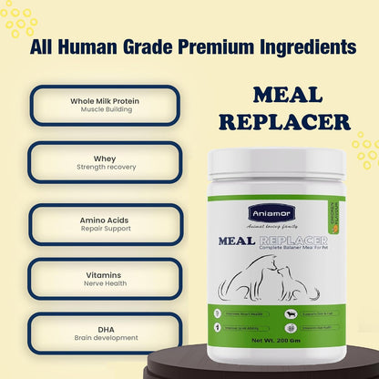 Aniamor Meal Replacer | Pet Supplement | Helps in Overall Health | 200gm Jar | for All Life Stages