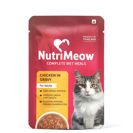 NutriMeow Chicken in Gravy Wet Cat Food for Adult Cats - 80 gm | Rich in Protein | Healthy, Nutritious & Delicious Cat Pouch | Complete Meal for Cats | Supports Active & Healthy Lifestyle
