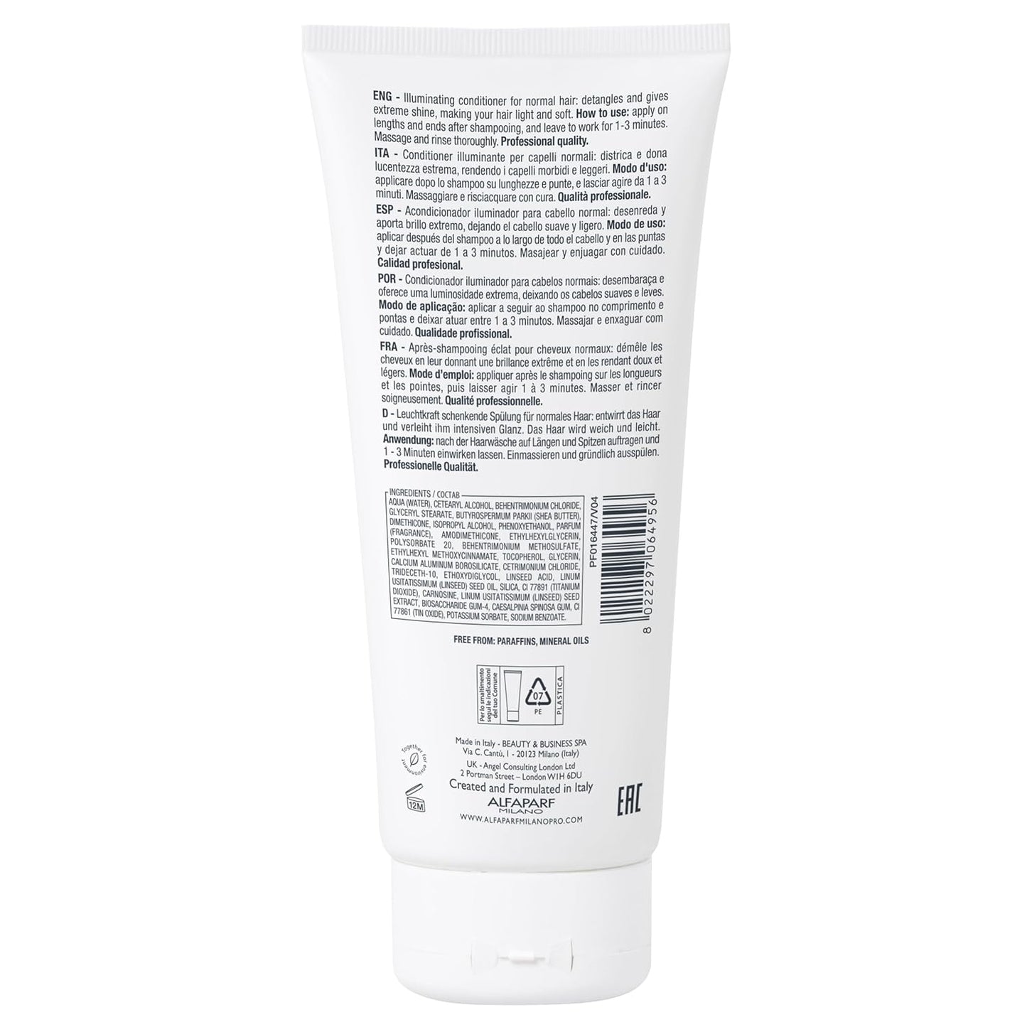 Alfaparf Milano Diamond Hair Conditioner - Provides Instant Shine & Gloss to your Hair - For Normal, Wavy, Straight Hair, Safe on Color Treated Hair - Sulfate, Paraben and Paraffin Free (200ml)