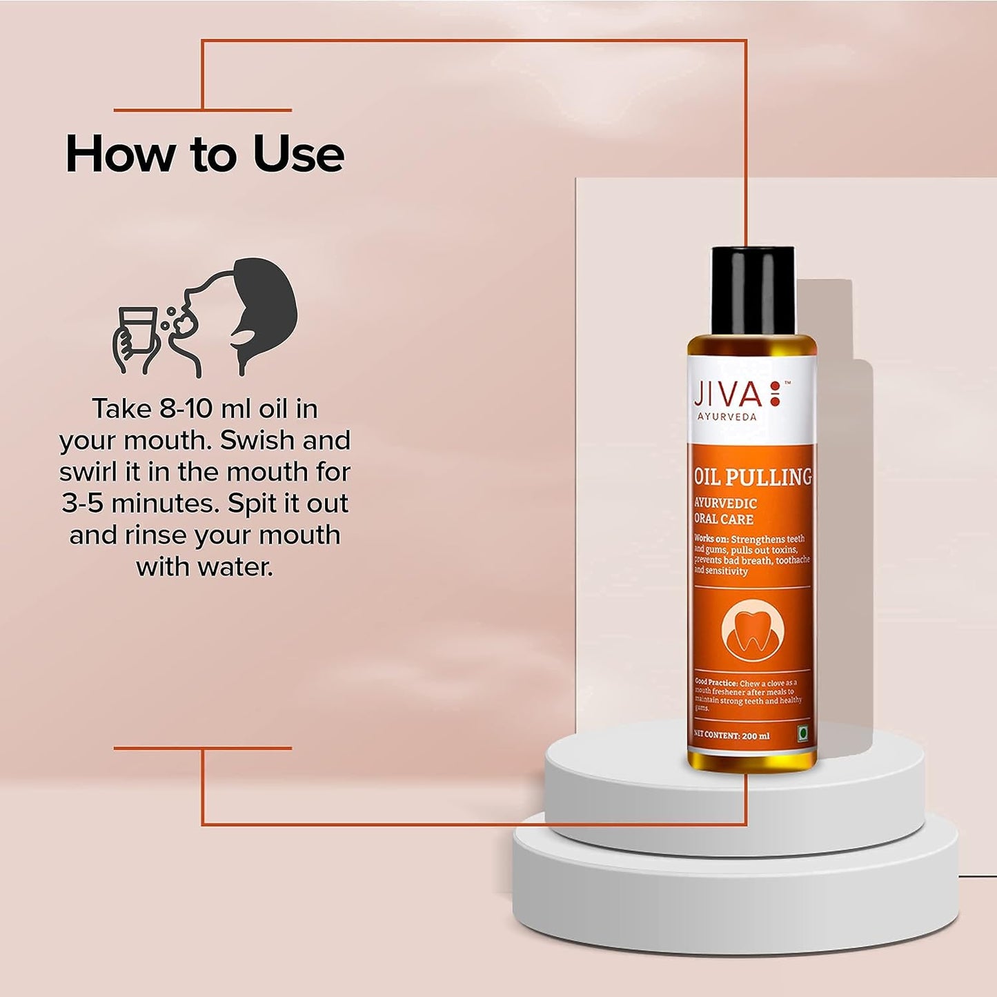 Jiva Oil Pulling 200ml | Ayurvedic Oil For Oil Pulling Deep Cleanses Mouth, Removes Toxins | Prevent Bad Breath, Alleviates Toothache & Sensitivity