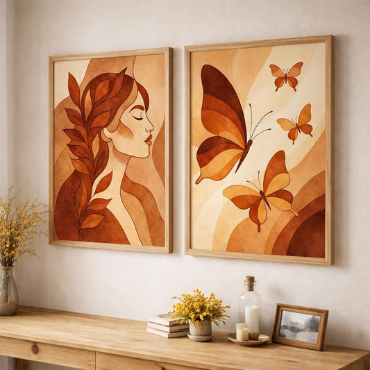 Modern Art Wall Painting Set of 2 for Living Room | Premium HD Printed Wall Frames for Bedroom, Office & Home Decor | Minimalist Contemporary Wall Art (Ready to Hang) (M.6, 13x19 inches)