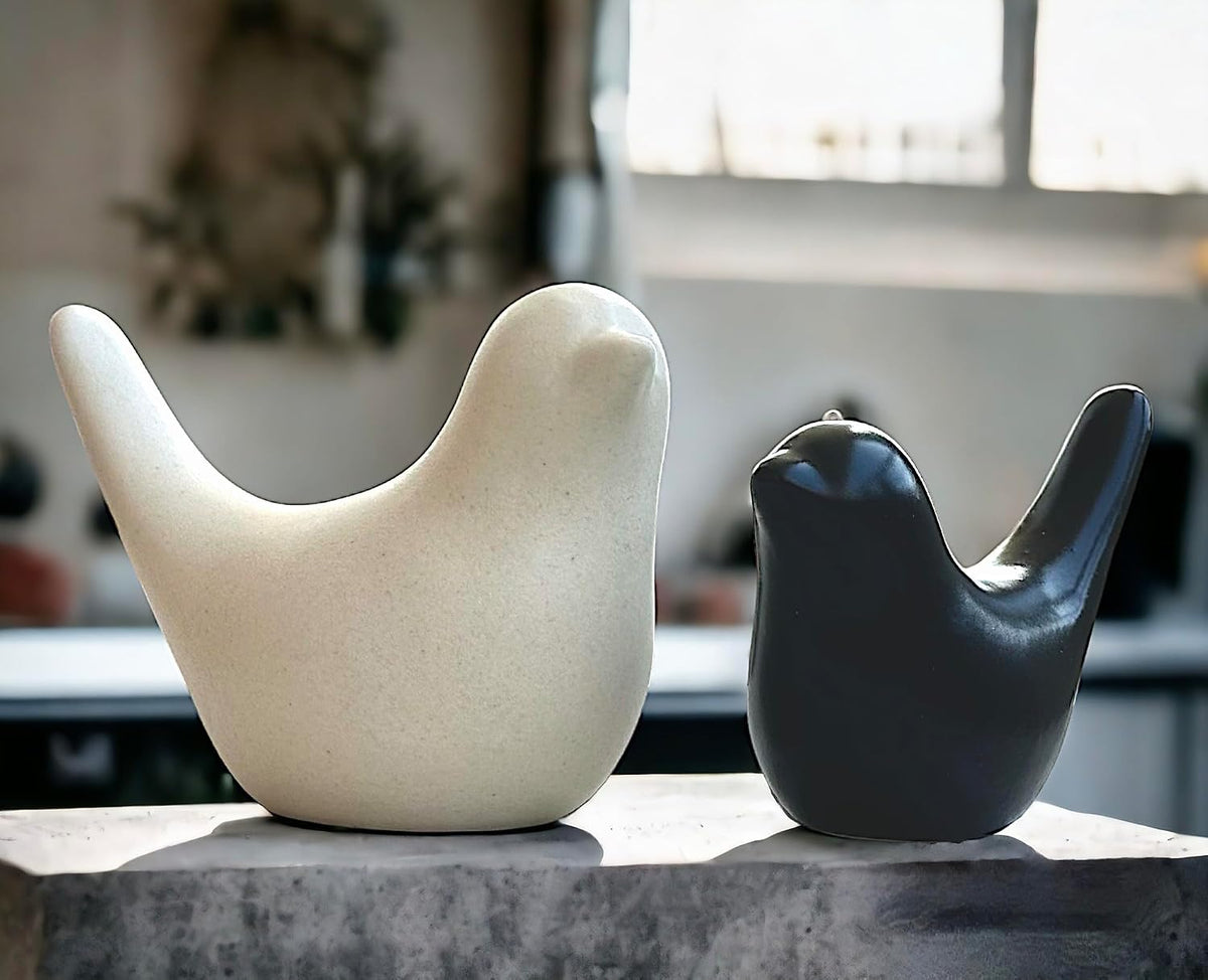 Ceramic Birds Figurines Ceramic Blessing Birds Figurine Home Decorations Accessories Set of 2 (Beige and Black Matte)