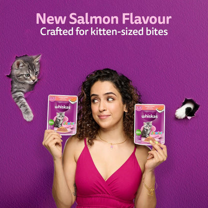 Whiskas Junior Kitten (2-12 Months) Wet Cat Food, Salmon in Jelly Flavour, 80 g, Hydrating Food Made with Real Fish, 100% Complete & Balanced Nutrition for Kittens