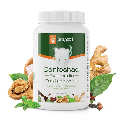 Krishna’s Dantoshad Ayurvedic Tooth Powder With Goodness of 15 Herbs for Strengthens Teeth, Tightens Gum & Maintain Fresh Breath - 100 gm (Pack of 1)