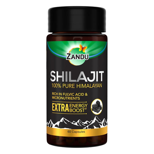 Zandu Shilajit Extra EnergyBoost supplement bottle on a white background