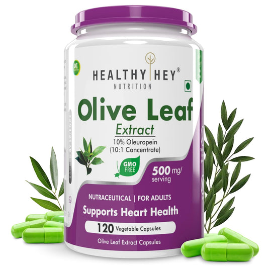 Olive Leaf Extract supplement container with green capsules on a white background