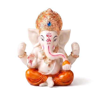 Ganesha Idol for Car Dashboard Ganesha Murti Ganpati Idol Home Decor Puja Lord Ganesh Statue Gift for Office for Office Desk Puja Room Figurine (Orange and Cream 2.5 inches)
