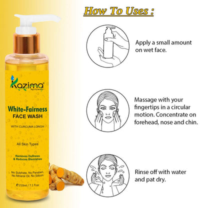 KAZIMA White Fairness Face Wash (200ML) - Removes Dullness & Reduces Blemishes