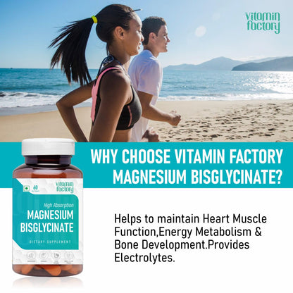 The Vitamin Factory Magnesium Bisglycinate Supplement - High Absorption Magnesium Supplements For Both Men & Women, Supports Sleep, Muscles & Nerve Health Supplements, 60 Vegetable Capsules