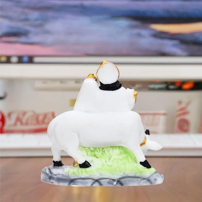 Kamdhenu Cow Calf Resin with Radha Krishna Home Office Resin Marti Figurine Puja Room Mandir Temple Home Décor Decoration Item and Gifts Wedding Housewarming Gift10 Cm,10 Cm