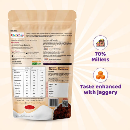 Chewboo Cocoa Multi-Millet Crunchies for Kids | Ragi, Jowar, Bajra & Foxtail Grain Cereal Snack | Jaggery Sweetened | Healthy Breakfast Option | 400 g
