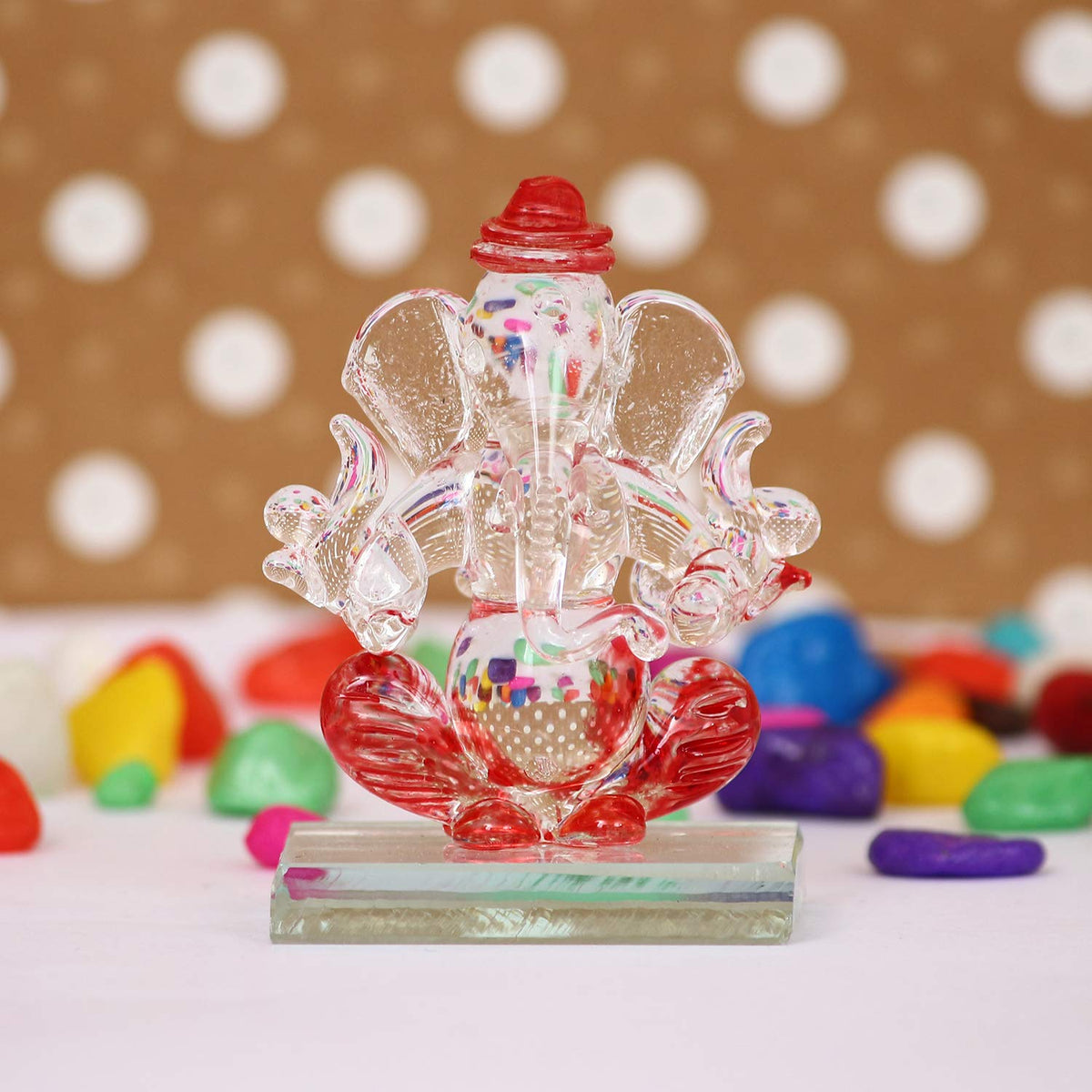 Red and Transparent Double Sided Crystal Car Ganesha Showpiece