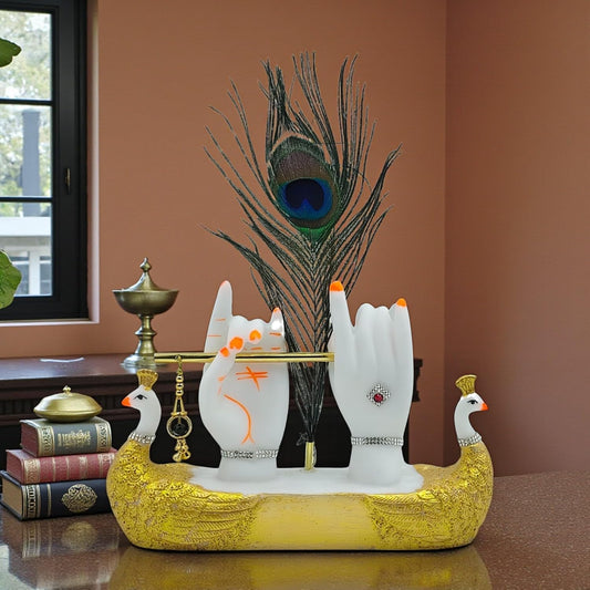 THE SACRED GIFTS Krishna Hand Showpiece with Flute – Decorative Home Décor Figurine for Living Room, Pooja Room, Office Desk, and Gift | Divine Krishna Hand with Flute Showpiece