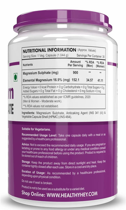 Nutritional information label on a supplement container with a purple lid and white body.