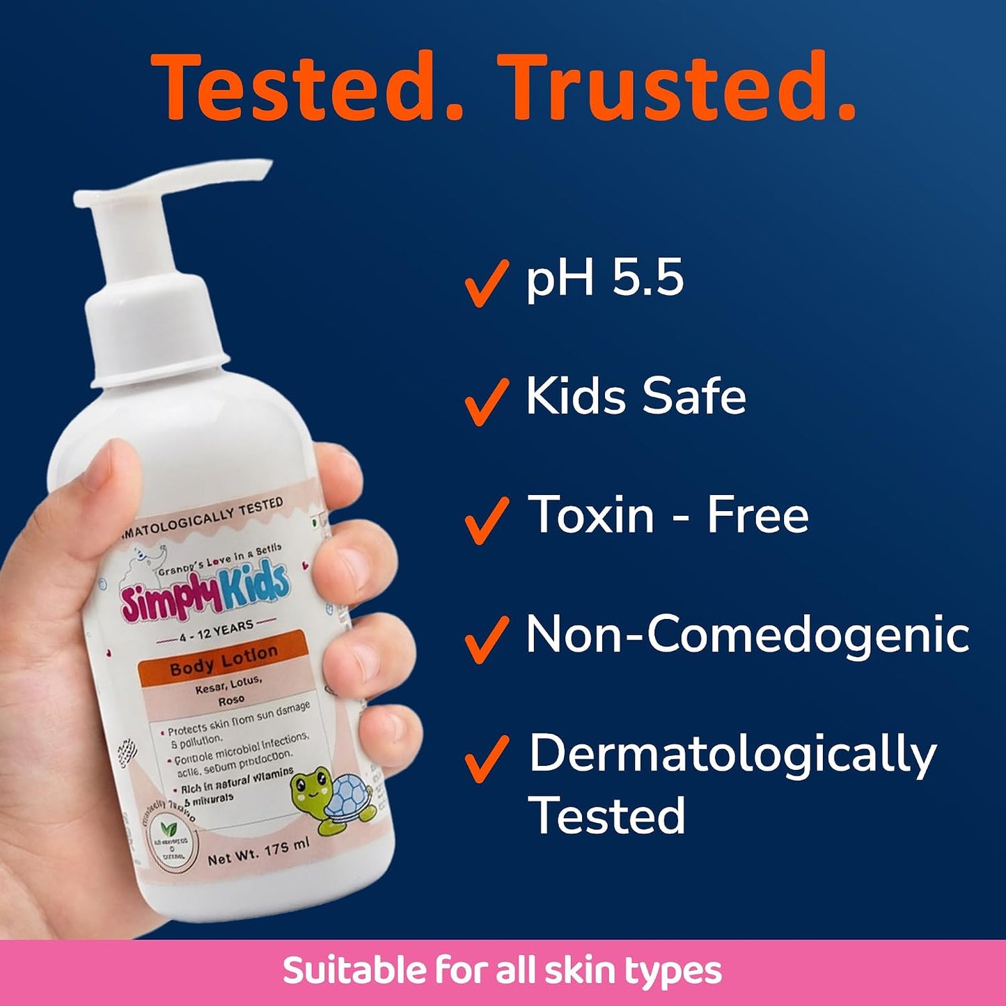 Simply Kids Body Lotion 175ml | For Ages 4-12 | Shea & Kokum Butter, Olive Oil, Saffron & Niacinamide | Moisturizes Dry & Dull Skin | Hypoallergenic | Dermatologically Tested | All Skin Types