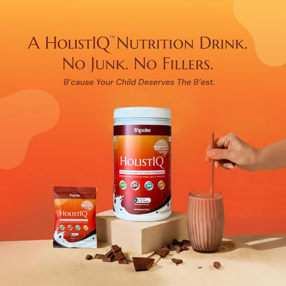 HolistIQ Chocolate Nutrition Drink for Kids (2–9 Years) | Whey Protein Isolate & Milk Protein Blend with 9 Essential Amino Acids | No Refined Sugar, No Fillers, No Emulsifiers | 400 g